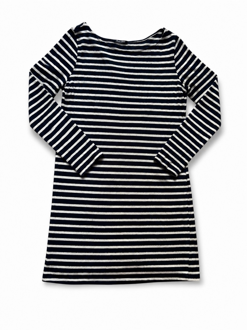 Peer Tee Women’s Large Navy White Striped Boat Neck Long Sleeve Cotton Dress